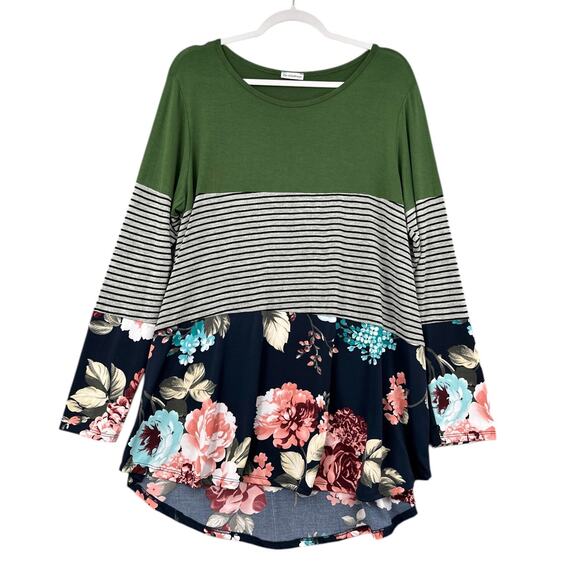 Égs California Color Block Floral Striped Round Neck Tunic Top Womens X-Large - Picture 1 of 5